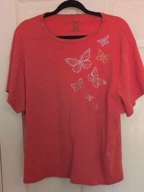 Coral Rhinestone Butterfly Tee